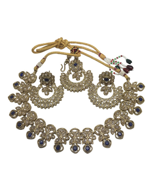 Navy Blue - Reverse Stone Choker Necklace set - Weddings - SV876 KV 1023