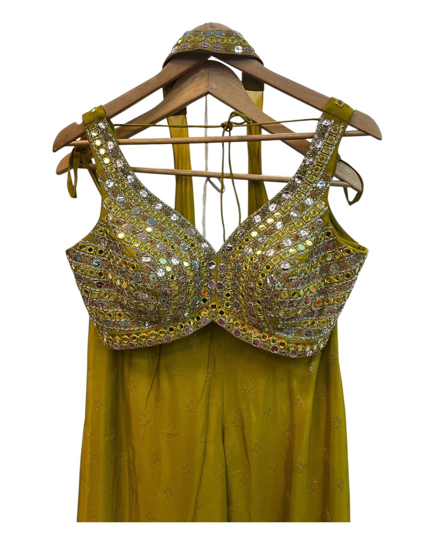 Olive Green - Designer Ladies Short Top Palazzo Trousers Suit - Size 12 (38") - VMK Hazel PR