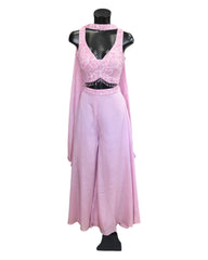 Baby Pink - Designer Ladies Short Top Palazzo Trousers Suit - Size 12 (38