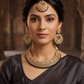 Black - Medium Size Antique Gold Finish Necklace Set with Earrings - SJ07 08KY25