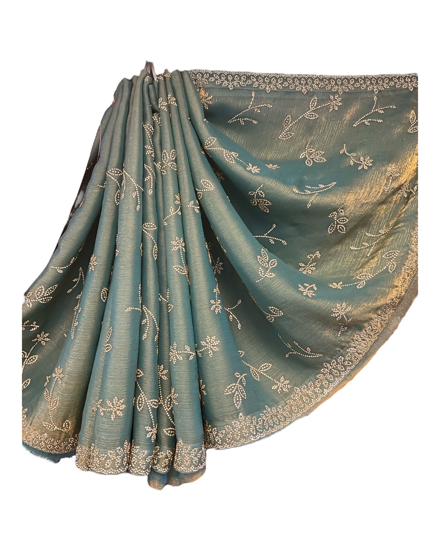 Sea Green - Fancy Embroidered Saree with Blouse Piece - UK stock - 24hr Dispatch - SP250627 TV