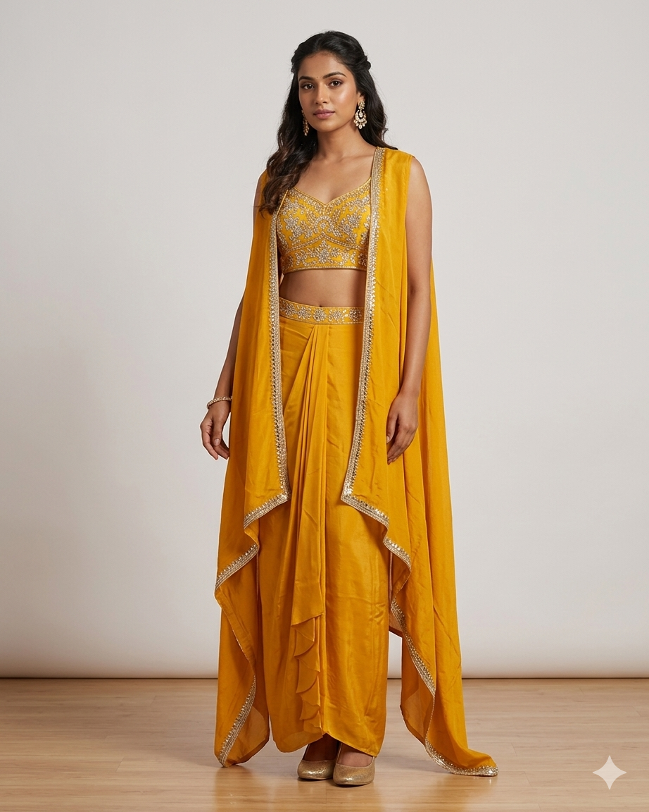 Size 12 (38") - Haldi Yellow - Designer Ladies Short Top Saree Suit - VMK Bhumi PY