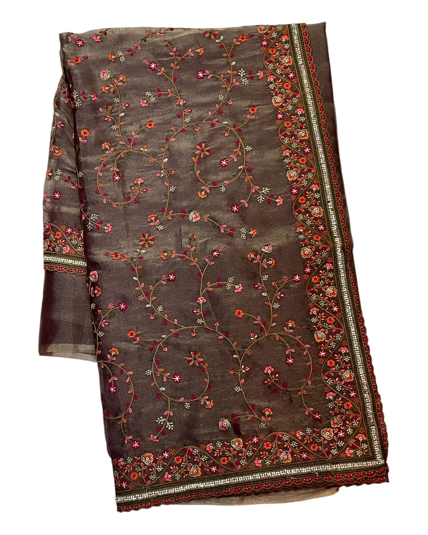 Bronze / Brown - Classic Saree with Thread Work and Blouse Piece - UK stock - 24hr Dispatch - RS2513 TA