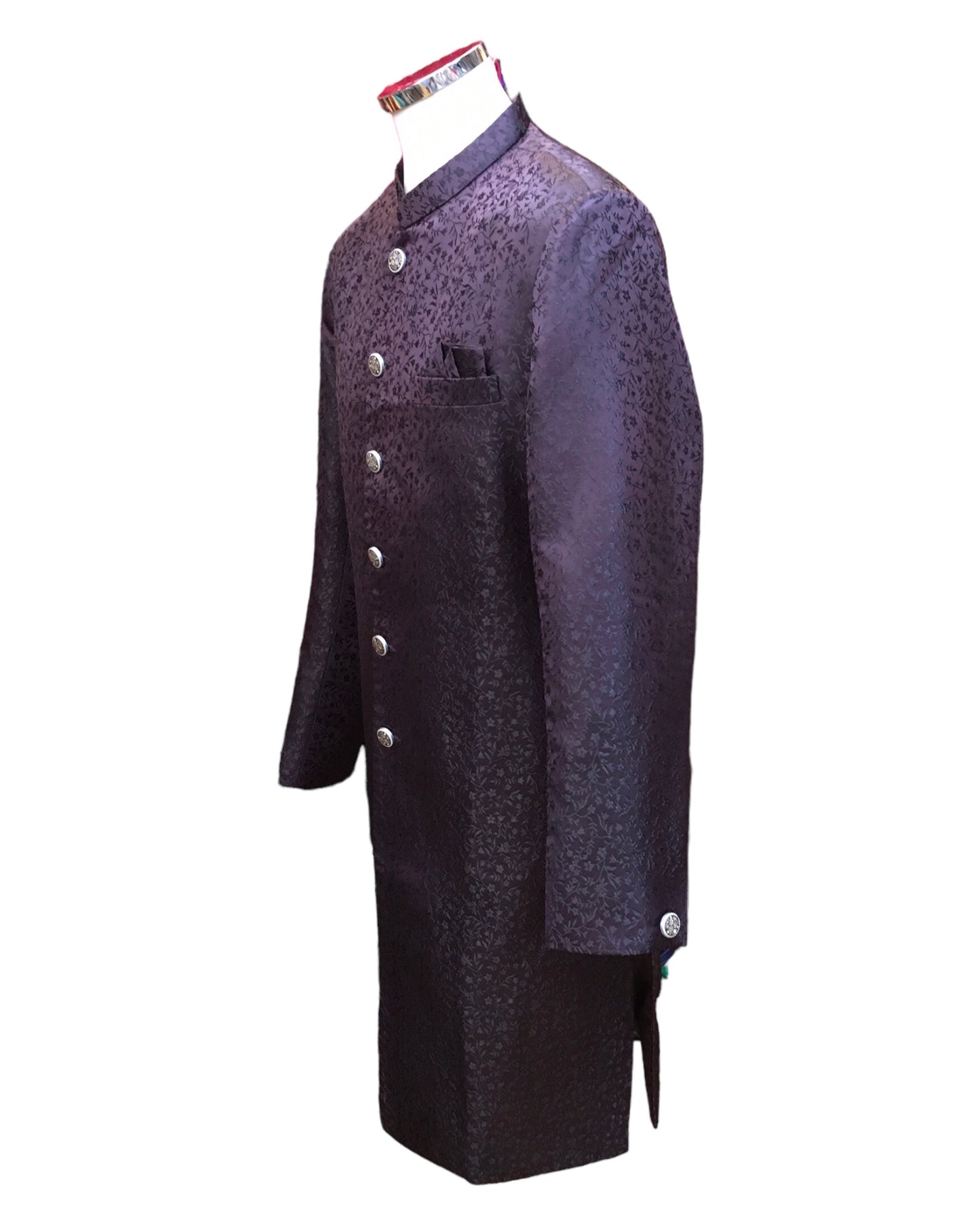 Wine - Classic Self Brocade Sherwani with Quality Buttons -  YD2414 06JP24