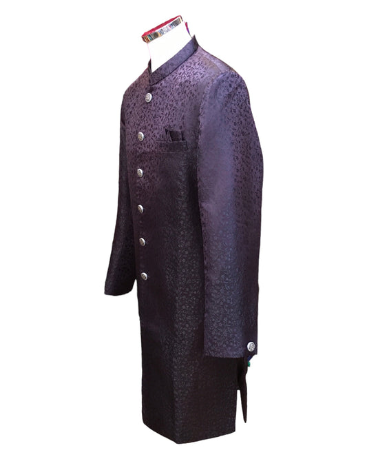 Wine - Classic Self Brocade Sherwani with Quality Buttons -  YD2414 06JP24