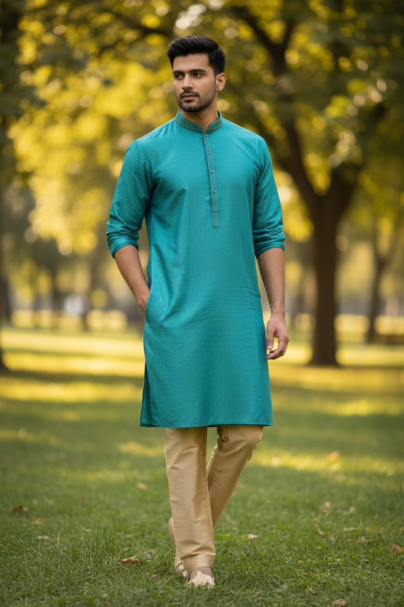 Sky Light Blue - Banarasi Handloom Brocade Mens Indian Kurta set - UK Stock - Weddings / Walimas , Sangeet, Diwali, Eid, Mehndi / Henna - VEE2533 KC