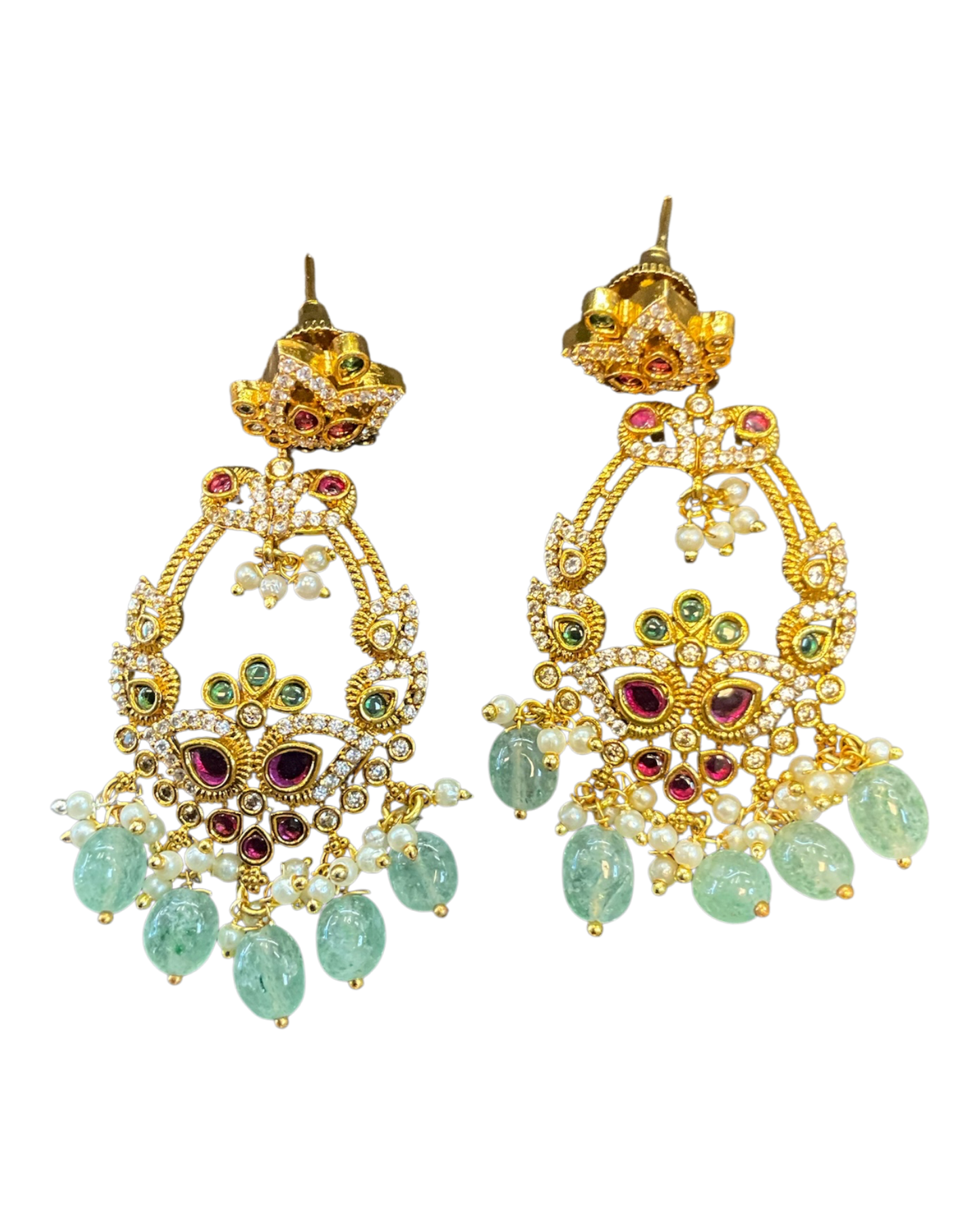 Multi Coloured - Large - Antique Gold Finish Traditional Earrings - Bollywood - Weddings - AE2610 P
