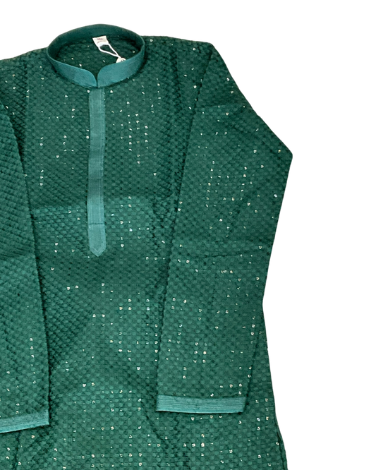 Bottle Green - Rich Lucknowi Sequins Mens Indian Kurta set with Trousers - UK Stock - Weddings / Walimas , Sangeet, Diwali, Eid, Mehndi / Henna - EM10075 05TT26