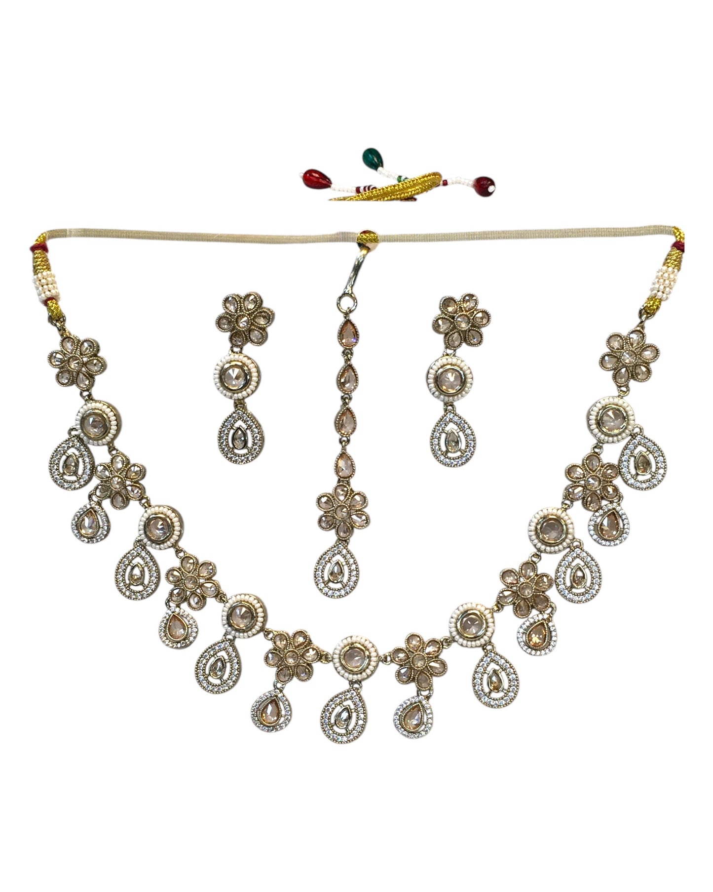 Gold - Antique Gold Finish Necklace & Earrings Set - Bollywood - Weddings - KAJ1038 11KV24