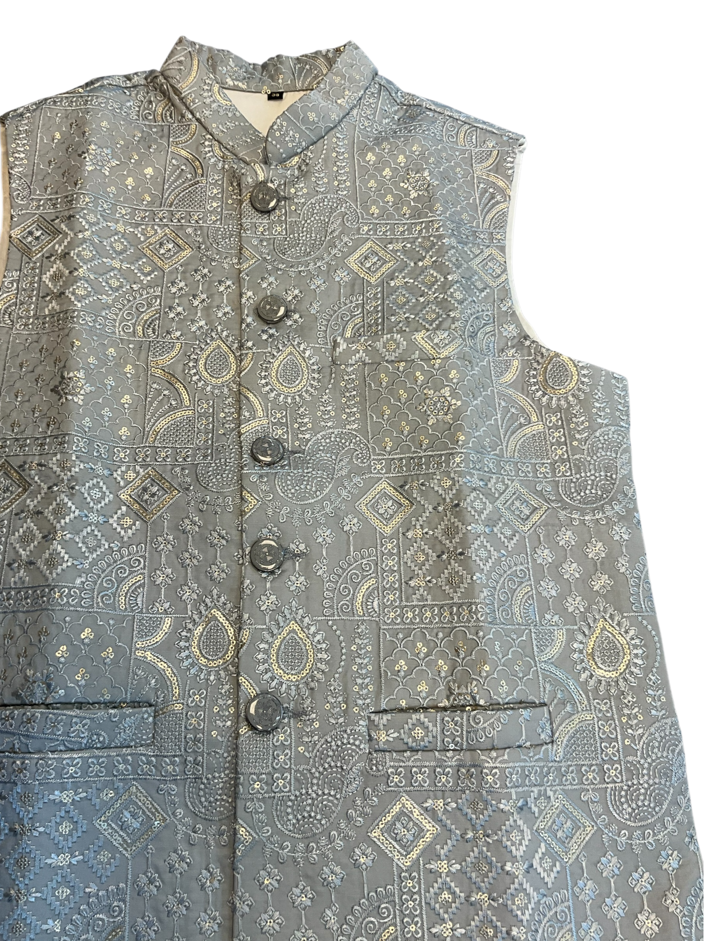 Silver Grey - Rich All Over Embroidered - Mens Indian Waistcoat - UK Stock - 24 hr Dispatch - KCS4088 06VV26