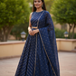 Petrol Navy Blue -  Dupion Silk Lehenga Set - Garba / Dandia , Mehndi / Sangeet / Weddings  - Size UK 12 (38" Bust) Adjustable to Size 14 - UK Stock - 24h Dispatch - AF2506 09TY25