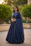 Petrol Navy Blue -  Dupion Silk Lehenga Set - Garba / Dandia , Mehndi / Sangeet / Weddings  - Size UK 12 (38" Bust) Adjustable to Size 14 - UK Stock - 24h Dispatch - AF2506 09TY25