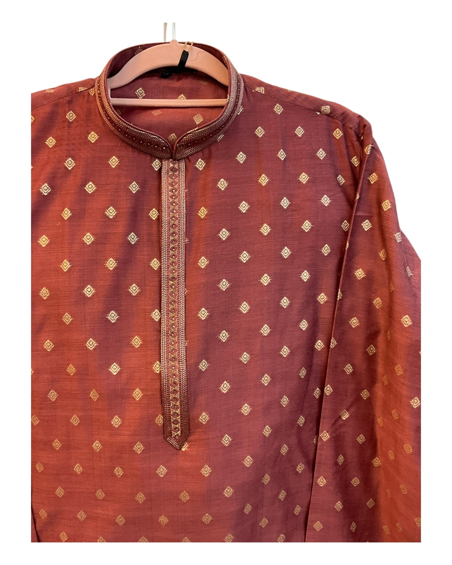 Dusty Pink - Banarasi Handloom Mens Indian Kurta set - UK Stock - Weddings / Walimas , Sangeet, Diwali, Eid, Mehndi / Henna - VEE2464 VR