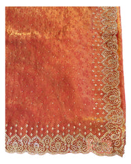 Burnt Orange - Self Print Crepe - Party Wear Embroidered Saree with Blouse Piece - SP2504022 T