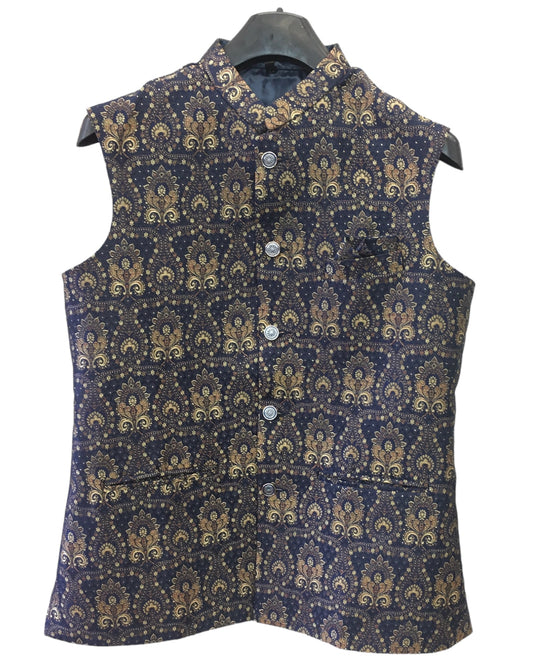 Navy Blue Benarasi Handloom Brocade Mens Waistcoat - Amazing Fit - Great Quality - YD2409 KA 0424
