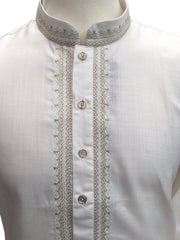 Off White - Cotton  Mens Kurta Set with Thread Embroidery- Sangeet Mehendi Haldi - KCS1038 KV 1123