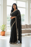 Black - Rich Saree with Stone Work Border and Blouse Piece - UK stock - 24hr Dispatch - RS2501 TH