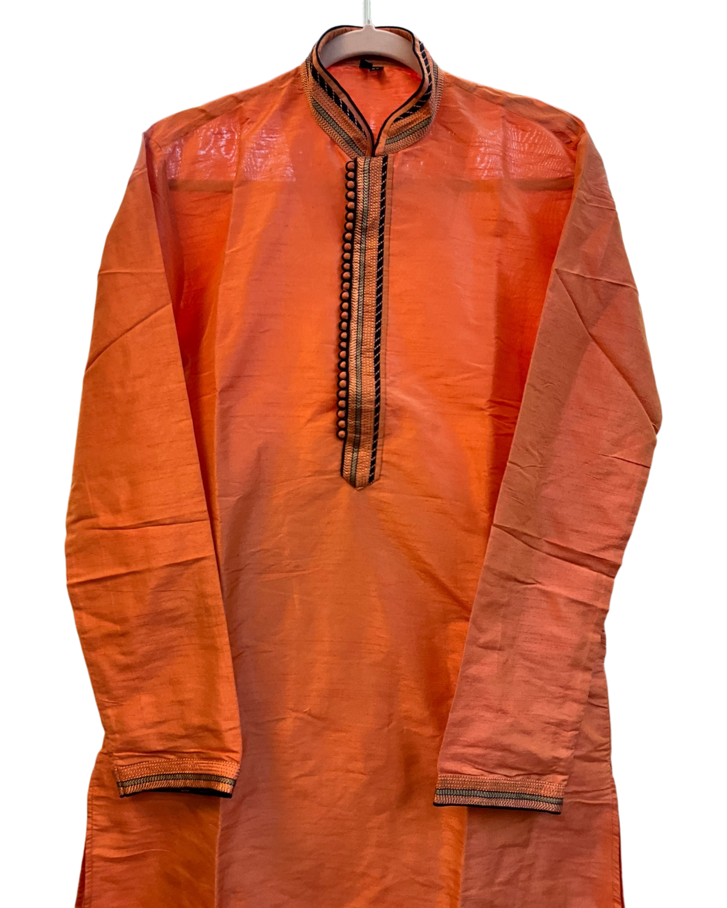 SALE! Size 36" / Small - Peach - Mens Cotton Silky Kurta with Elasticated Trousers , Full Length - SALE2605