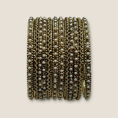 Gold Stone and Pearl - Antique Gold Finish Bangles Set (Set of 6) - UK stock - SM, M, L, XL JAN1853 09Vp25