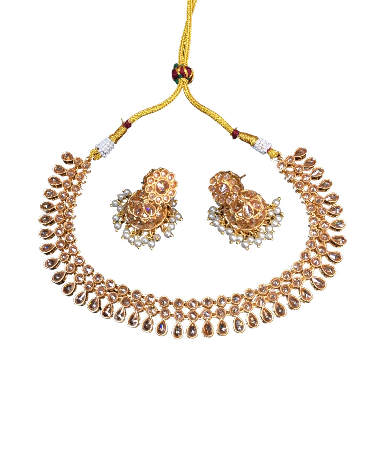 Gold / Neutral - Medium Size Gold Finish Necklace Set with Earrings - TOH2404 Cp 0424