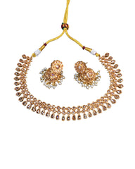 Gold / Neutral - Medium Size Gold Finish Necklace Set with Earrings - TOH2404 Cp 0424