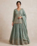 Size UK 14 (40") Pista / Light Green - Mid Length Blouse Lehenga Set - Mehndi / Sangeet / Bridesmaids / Weddings / Garba  - UK Stock - 24h Dispatch - AFDM2287 09TP26