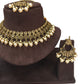 Gold / Nuetral - Large Size Antique Gold Finish Necklace Set with Earrings - VJY403  C 0424