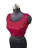 Maroon - Handloom Brocade Saree / Lehenga blouse - With Spare Sleeves - Size 12 (to 16) - UK Stock - AF2404 R 0623