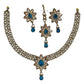 Turquoise - Medium Size Antique Gold Finish Necklace Set with Earrings & Head Piece /Tika- SLV80  11H24