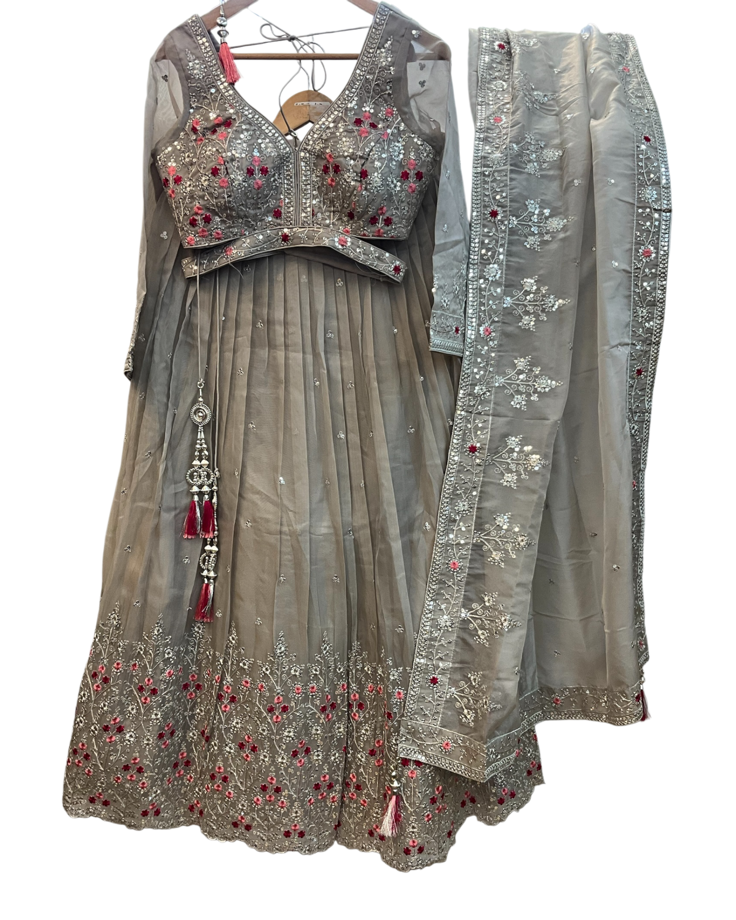 SALE ! Size UK 12 (38") Light Grey - Lehenga Set - Mehndi / Sangeet / Bridesmaids / Weddings / Garba  - UK Stock - 24h Dispatch - OC42076  PA26