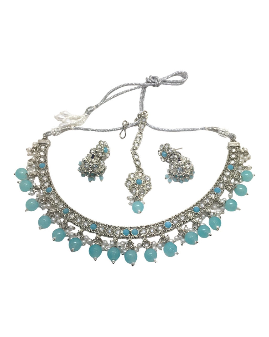 Sky Blue - Reverse Stone Choker Necklace set - Weddings - NIR804 H 0923