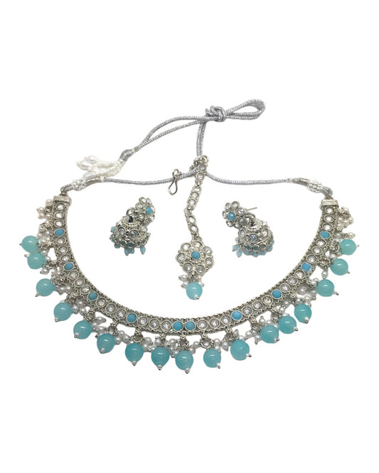 Sky Blue - Reverse Stone Choker Necklace set - Weddings - NIR804 H 0923
