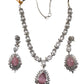 Pink - Medium - Silver Finish Necklace Set with Earrings - AE2406 A 0724