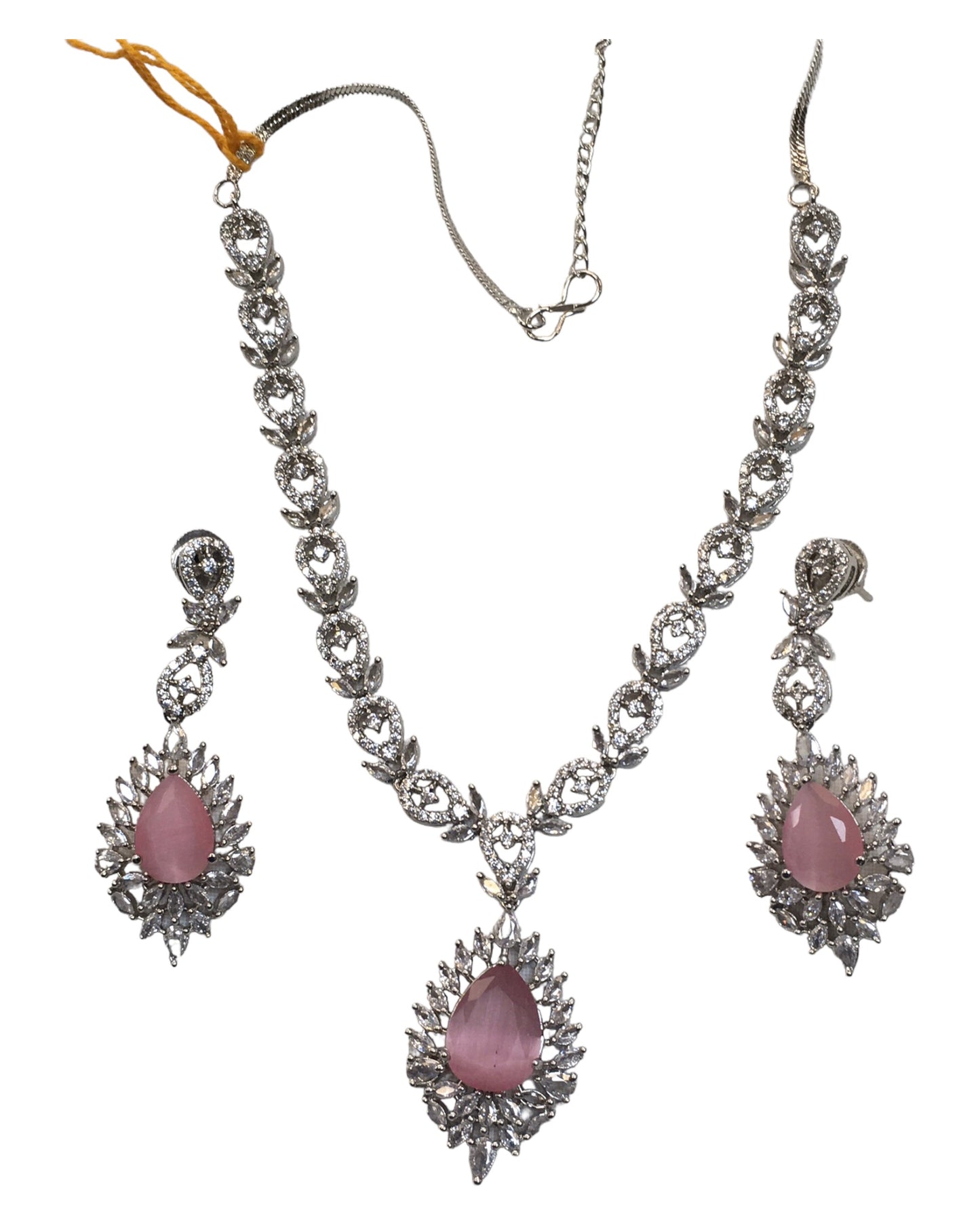 Pink - Medium - Silver Finish Necklace Set with Earrings - AE2406 A 0724