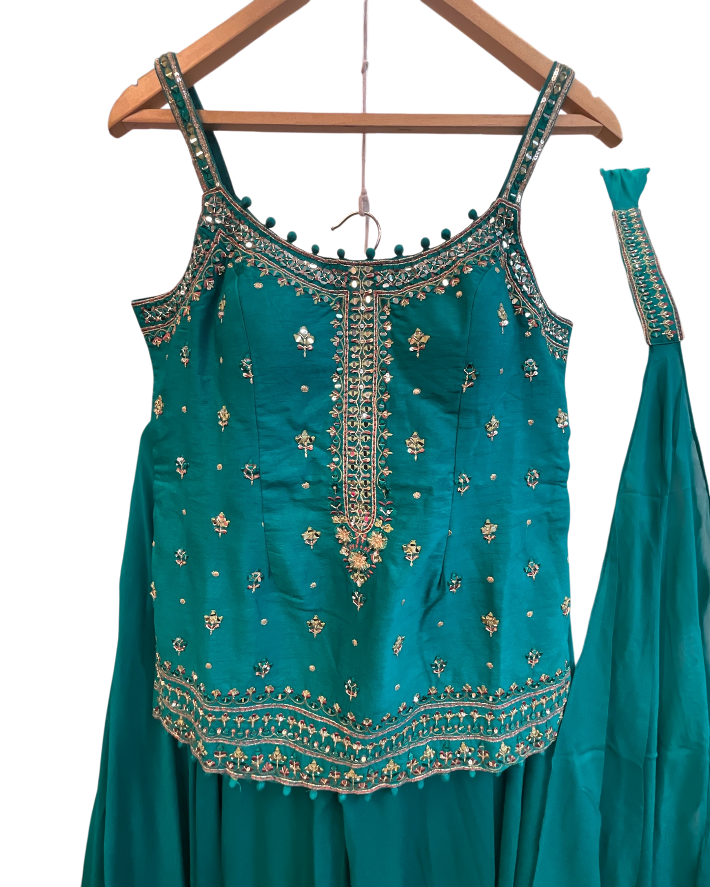 Size 14 (40") - Turquoise - Designer Ladies Medium Length Strap Top Palazzo Trousers Suit - VMK Pahal JR