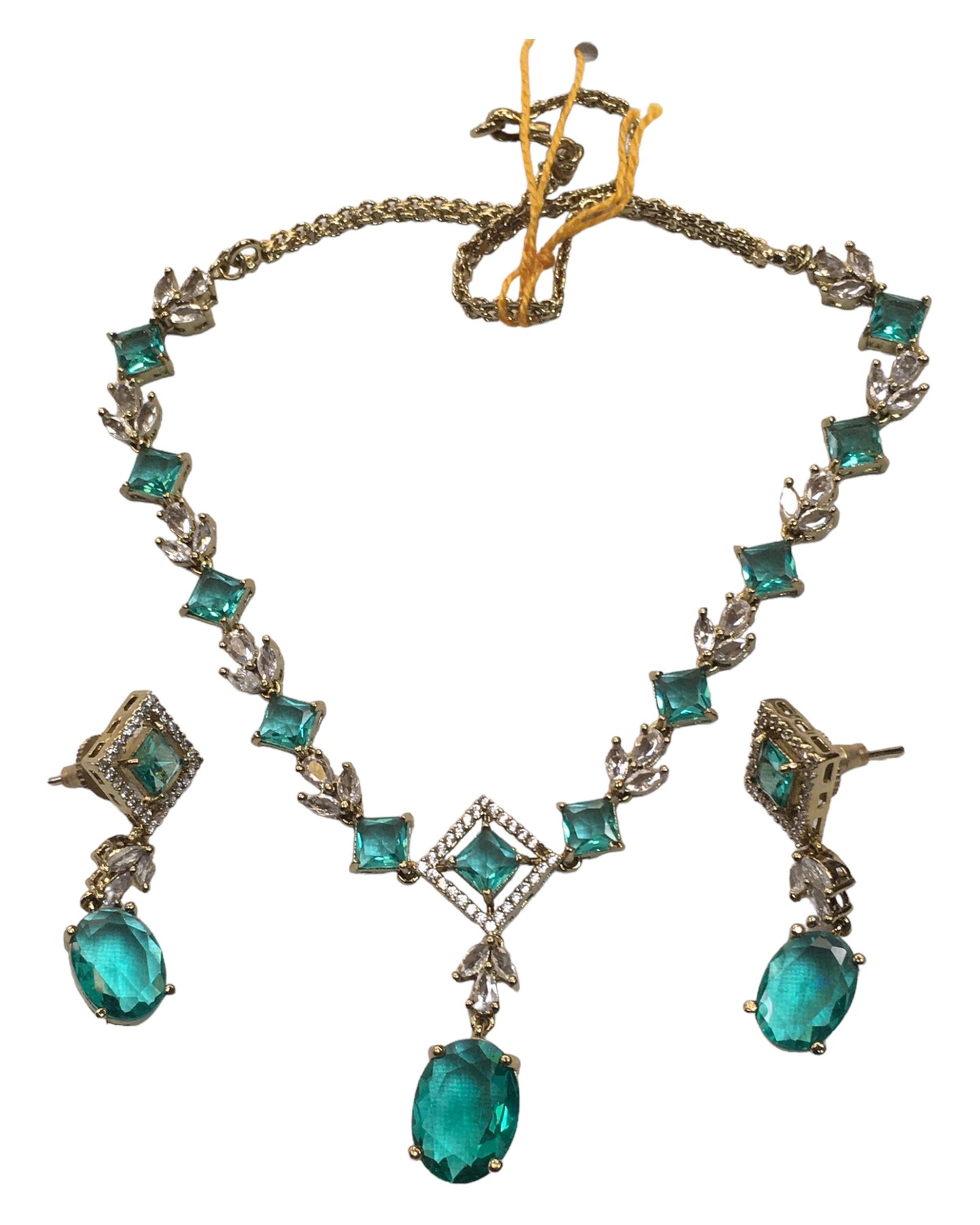 Turquoise Blue - Medium - Antique Gold Finish Necklace Set with Earrings - AE2407 A 0724