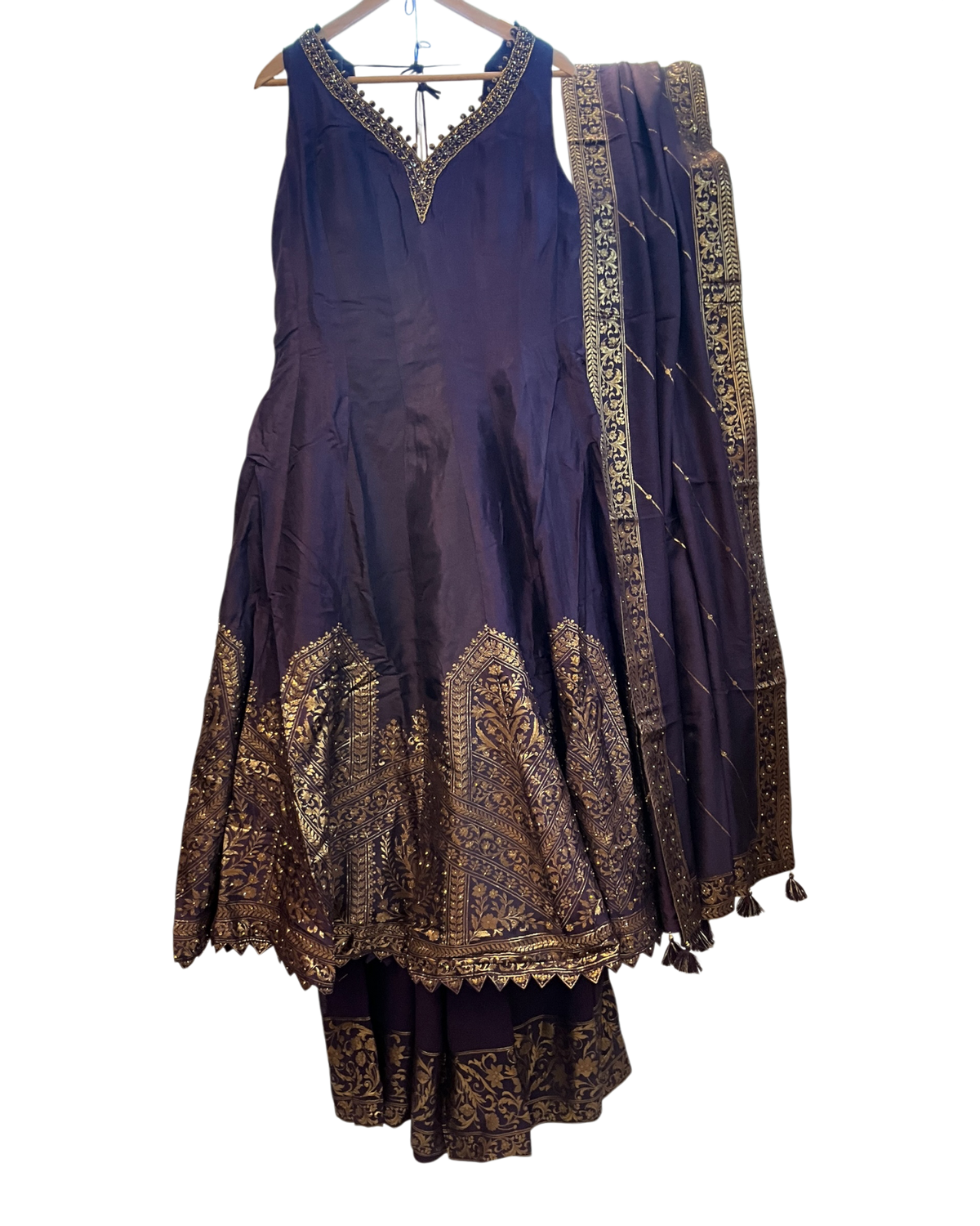Size 16 (42") - Wine - Designer -  Ladies Long Top Anarkali Trousers Suit - VMK Bandhan CY