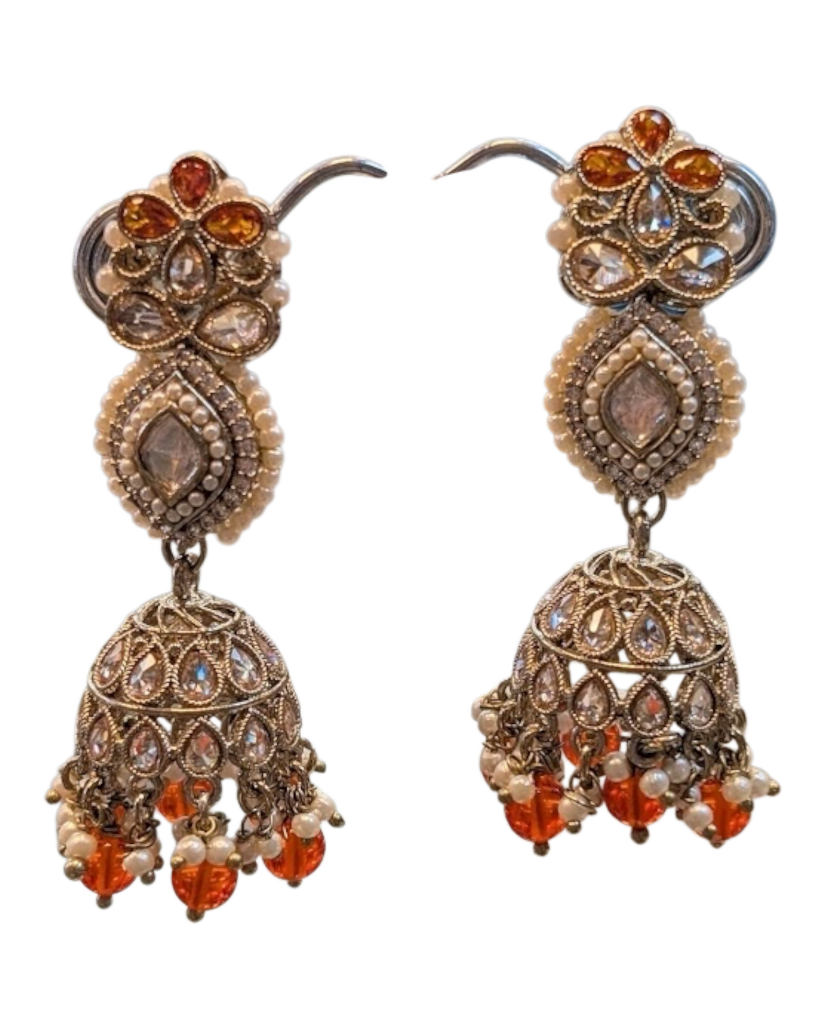 Orange & Pearl Tiered Jhumka Earrings - Bollywood - Weddings - 6JE135 09A26