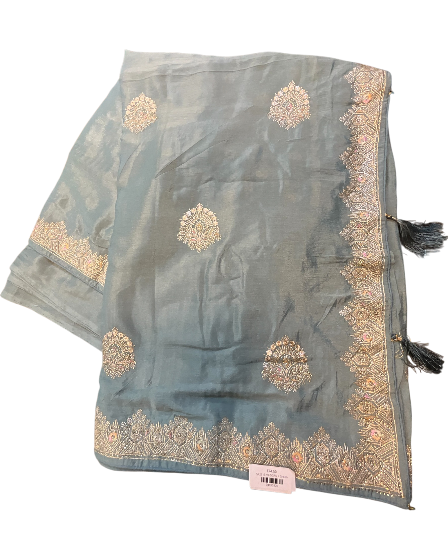 Sea Green - Saree with Thread / Stone Work and Blouse Piece - UK stock - 24hr Dispatch - SP2613 VY