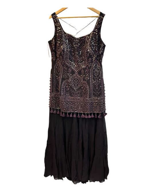 UK 18 / 44" - Dark Wine - Designer Ladies Indian Medium Top Palazzo Trousers Suit - UK Stock - 2/3 days delivery - VMK CHARMI RP