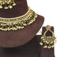 Henna Green - Large Size Antique Gold Finish Necklace Set with Earrings - JE19  C 0424