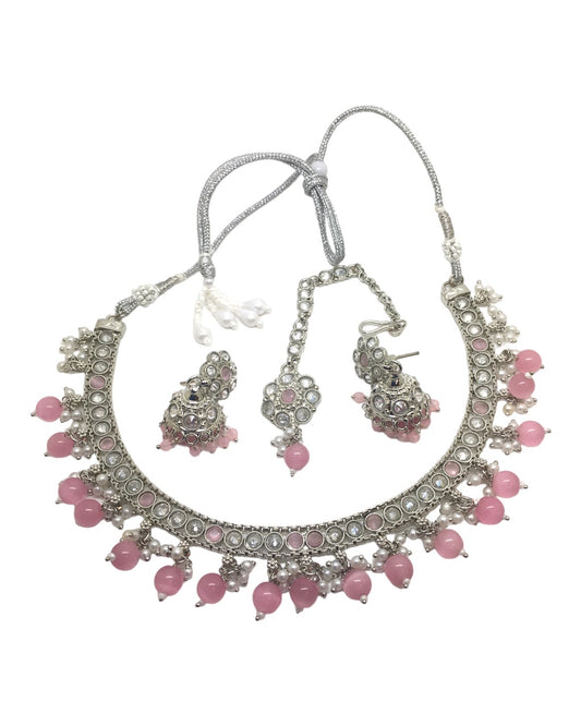 Pink - Reverse Stone Choker Necklace set - Weddings - NIR804 H 0923