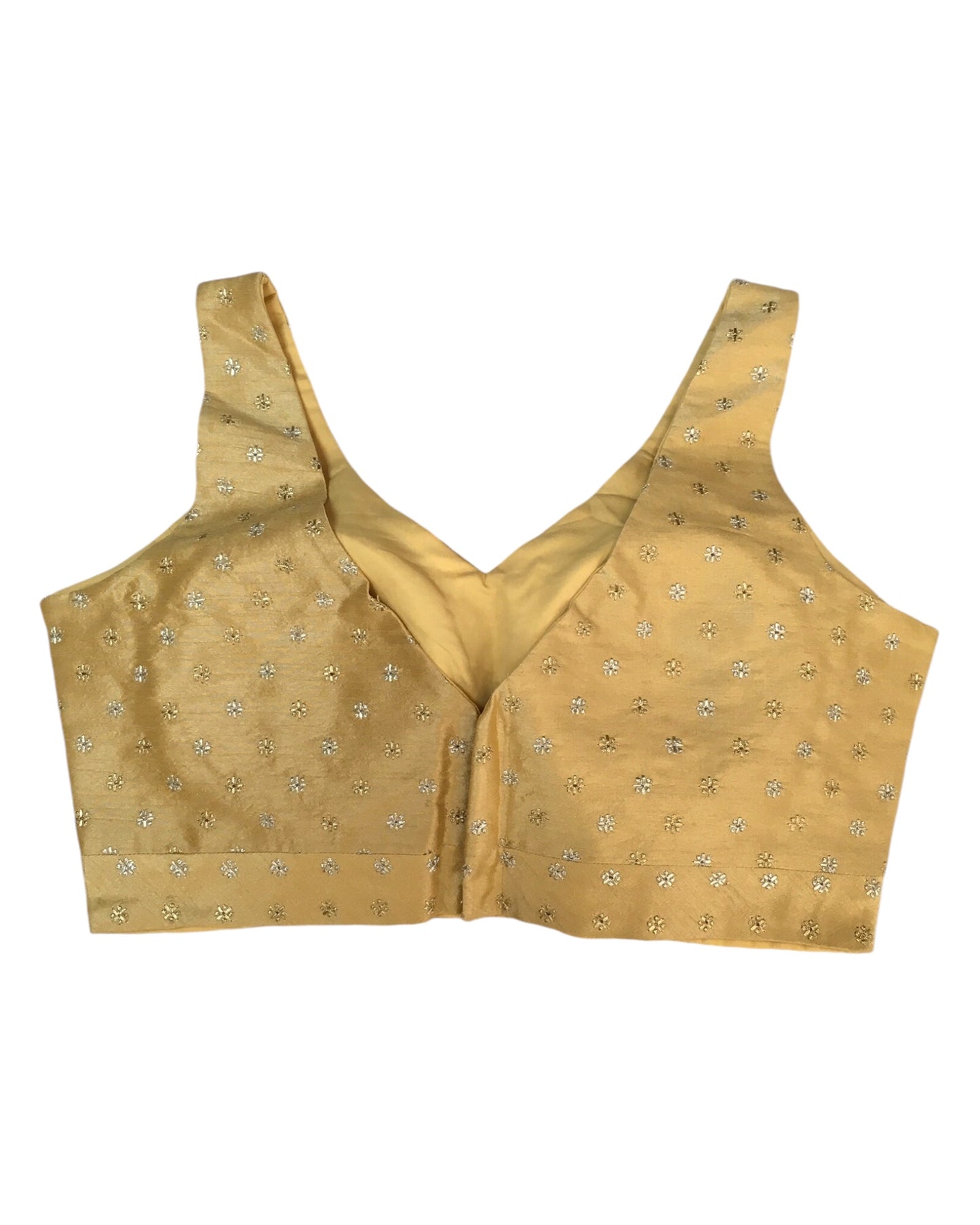 Gold - Gold / Silver Embroidery Silky Saree blouse with cups,  Sleeveless - 38" - UK Stock - Quick Delivery - RNK - R717-KV