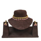 Pink - Small Size Antique Gold Finish Necklace Set with Earrings - VJY401  A 0424