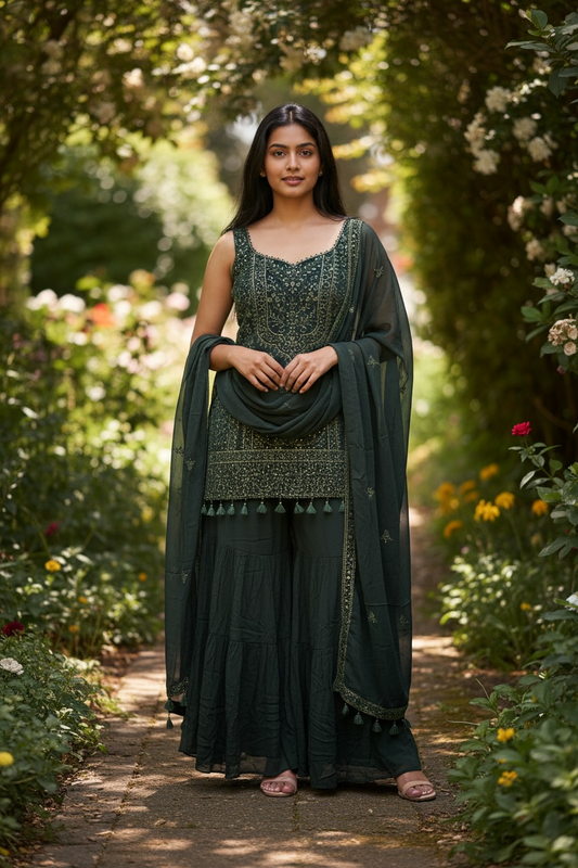 UK 18 / 44" - Black - Designer Ladies Indian Medium Top Palazzo Trousers Suit - UK Stock - 2/3 days delivery - VMK CHARMI RP