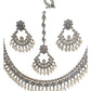 Clear - Silver Finish Necklace & Earrings Set - Bollywood - Weddings - KAJ1040 11KK24