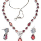 Magenta - American Diamond Style Silver Finish Small Size Necklace Set with Earrings - AE2422 11H24