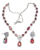 Magenta - American Diamond Style Silver Finish Small Size Necklace Set with Earrings - AE2422 11H24
