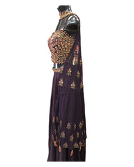 Dark Wine - Designer Ladies Short Strap Top Palazzo Trousers Suit - Size 12 (38