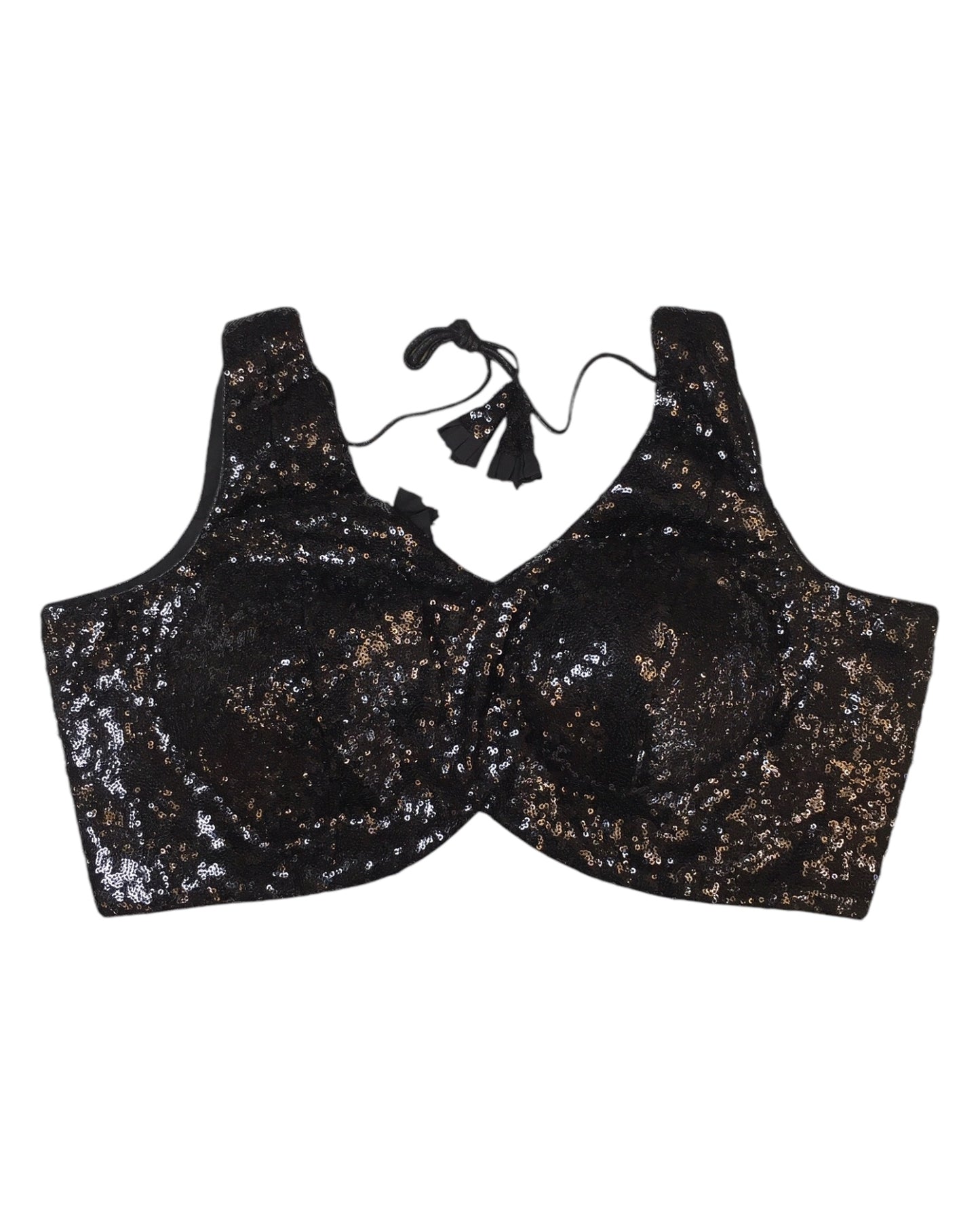 Black - Full Sequins Saree blouse with cups,  Sleeveless - 38" - UK Stock - Quick Delivery - RNK - R949-KK